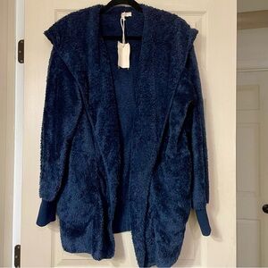 Hem & Thread Cozy Plush Hooded Cardigan Jacket- One Size, NWT
